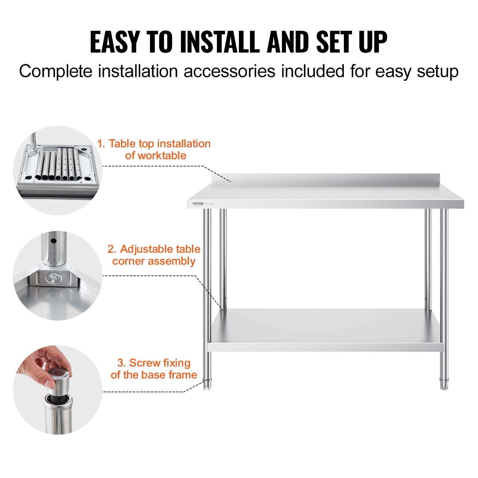 24 x 48 x 36 Inch Stainless Steel Work Table, Commercial Food Prep Worktable Heavy Duty Prep Worktable, Metal V952-CFBXGGZTLCWJ4SWV4V0