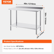 24 x 48 x 36 Inch Stainless Steel Work Table, Commercial Food Prep Worktable Heavy Duty Prep Worktable, Metal V952-CFBXGGZTLCWJ4SWV4V0