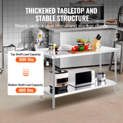 24 x 60 x 36 Inch Stainless Steel Work Table, Commercial Food Prep Worktable Heavy Duty Prep Worktable, Metal V952-CFBXGGZTLCWJ81648V0