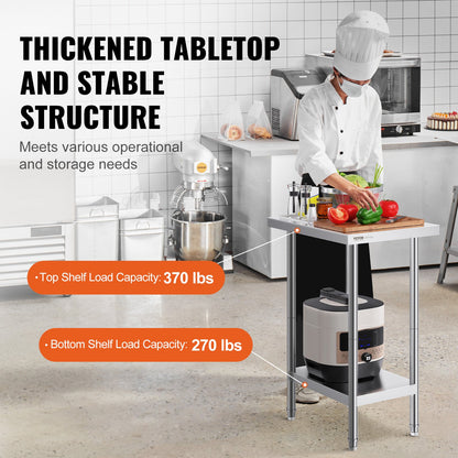 Stainless Steel Prep Table, 24 x 18 x 34 Inch, Heavy Duty Metal Worktable with 3 Adjustable Height Levels, V952-CFBXGGZTLCWJ8T6BLV0