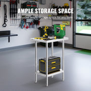 Stainless Steel Prep Table, 24 x 18 x 34 Inch, Heavy Duty Metal Worktable with 3 Adjustable Height Levels, V952-CFBXGGZTLCWJ8T6BLV0