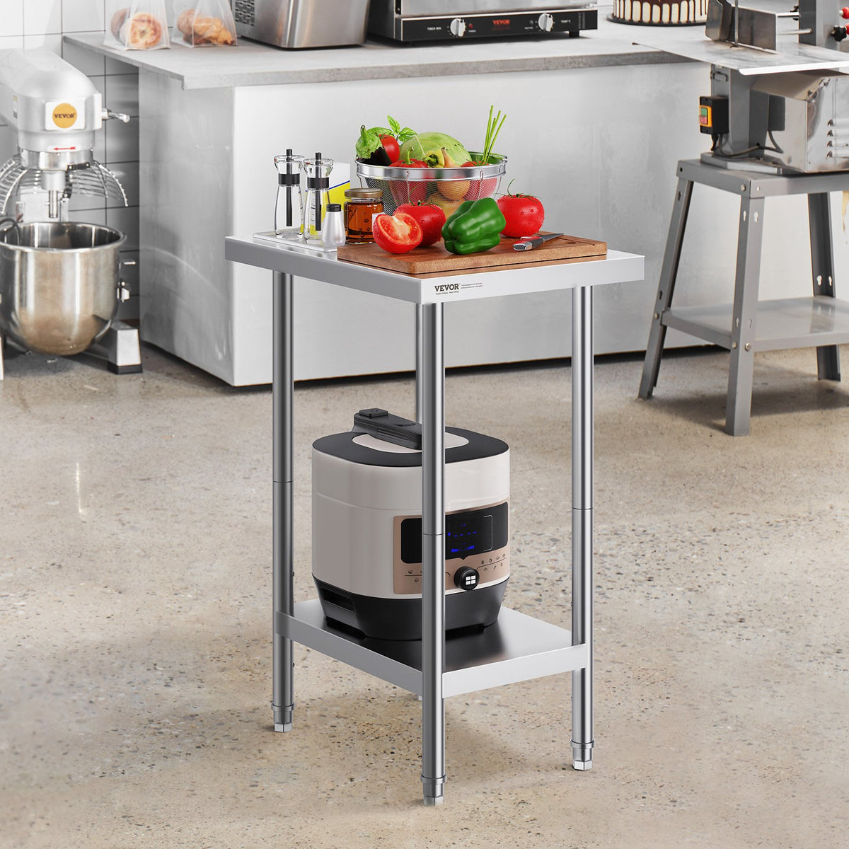 Stainless Steel Prep Table, 24 x 18 x 34 Inch, Heavy Duty Metal Worktable with 3 Adjustable Height Levels, V952-CFBXGGZTLCWJ8T6BLV0
