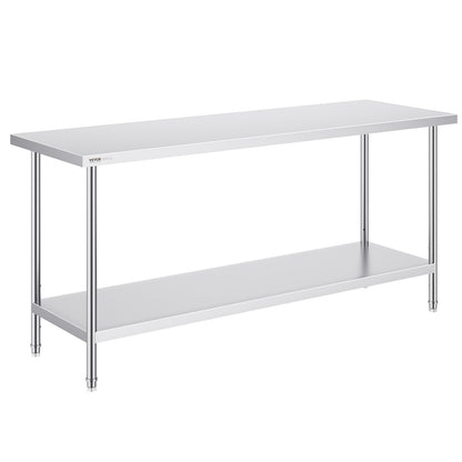 Stainless Steel Prep Table, 24 x 72 x 34 Inch, Heavy Duty Metal Worktable with 3 Adjustable Height Levels, V952-CFBXGGZTLCWJFVL3YV0