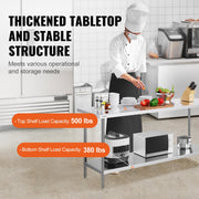 Stainless Steel Prep Table, 24 x 72 x 34 Inch, Heavy Duty Metal Worktable with 3 Adjustable Height Levels, V952-CFBXGGZTLCWJFVL3YV0