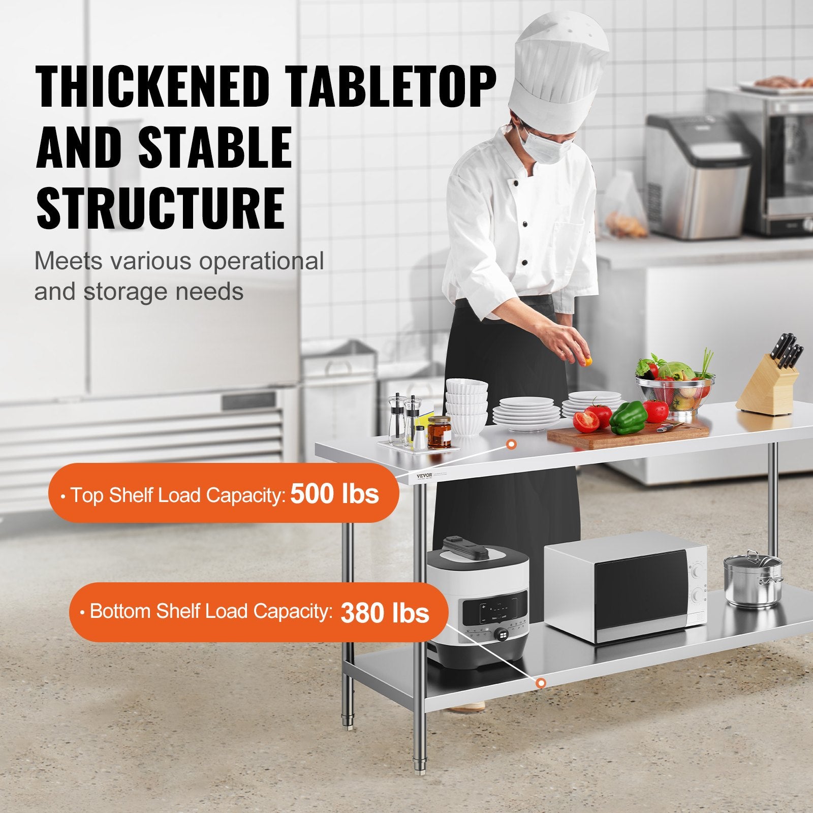 Stainless Steel Prep Table, 24 x 72 x 34 Inch, Heavy Duty Metal Worktable with 3 Adjustable Height Levels, V952-CFBXGGZTLCWJFVL3YV0