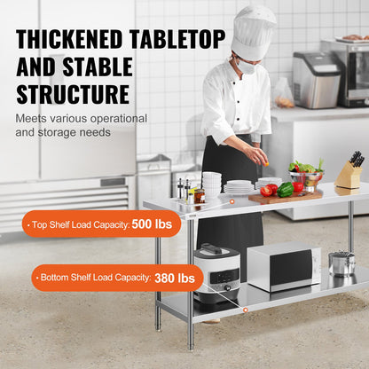 Stainless Steel Prep Table, 24 x 72 x 34 Inch, Heavy Duty Metal Worktable with 3 Adjustable Height Levels, V952-CFBXGGZTLCWJFVL3YV0