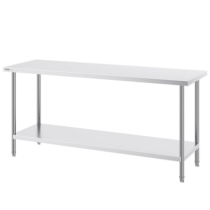 Stainless Steel Prep Table, 24 x 72 x 34 Inch, Heavy Duty Metal Worktable with 3 Adjustable Height Levels, V952-CFBXGGZTLCWJFVL3YV0