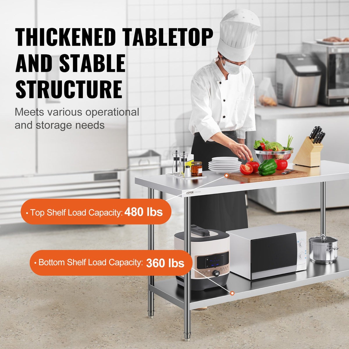 Stainless Steel Work Prep Table Commercial Worktable Food Prep 24x60x34in V952-CFBXGGZTLCWJPPGVSV0