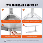 Stainless Steel Work Prep Table Commercial Worktable Food Prep 24x60x34in V952-CFBXGGZTLCWJPPGVSV0