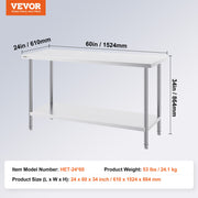Stainless Steel Work Prep Table Commercial Worktable Food Prep 24x60x34in V952-CFBXGGZTLCWJPPGVSV0