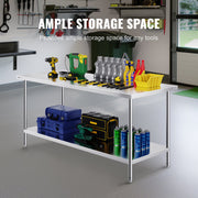 Stainless Steel Prep Table, 30 x 72 x 34 Inch, Heavy Duty Metal Worktable with 3 Adjustable Height Levels, V952-CFBXGGZTLCWJS66RVV0