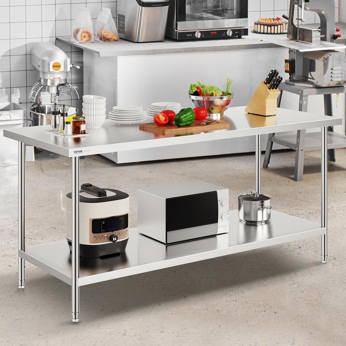 Stainless Steel Prep Table, 30 x 72 x 34 Inch, Heavy Duty Metal Worktable with 3 Adjustable Height Levels, V952-CFBXGGZTLCWJS66RVV0