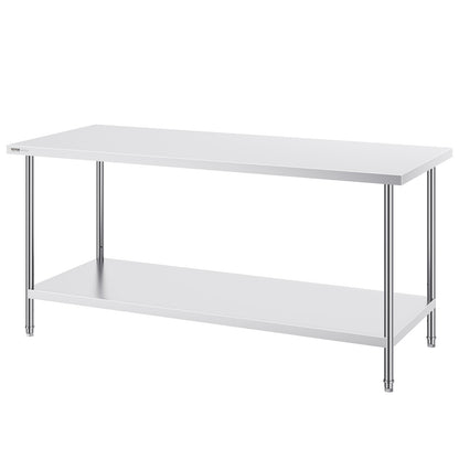 Stainless Steel Prep Table, 30 x 72 x 34 Inch, Heavy Duty Metal Worktable with 3 Adjustable Height Levels, V952-CFBXGGZTLCWJS66RVV0