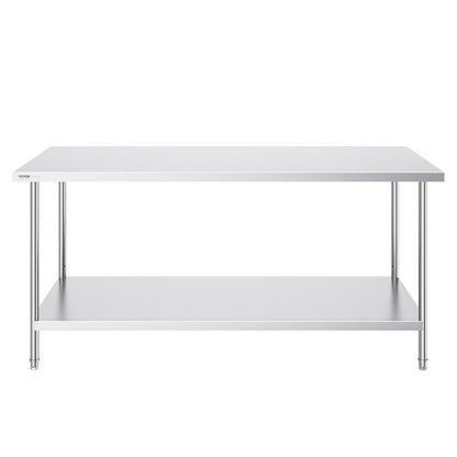 Stainless Steel Prep Table, 30 x 72 x 34 Inch, Heavy Duty Metal Worktable with 3 Adjustable Height Levels, V952-CFBXGGZTLCWJS66RVV0
