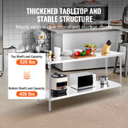 24 x 72 x 36 Inch Stainless Steel Work Table, Commercial Food Prep Worktable Heavy Duty Prep Worktable, Metal V952-CFBXGGZTLCWJWN757V0