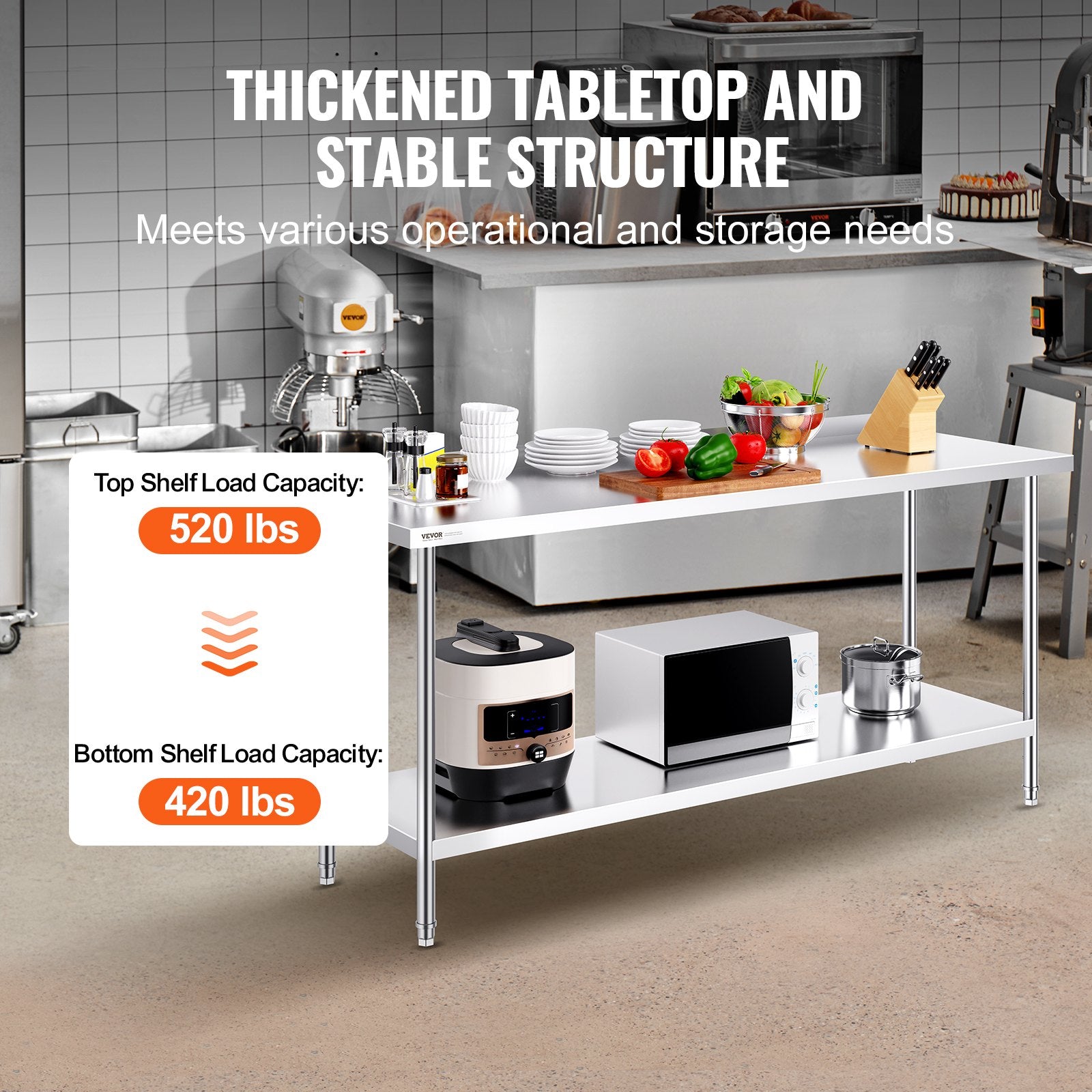 24 x 72 x 36 Inch Stainless Steel Work Table, Commercial Food Prep Worktable Heavy Duty Prep Worktable, Metal V952-CFBXGGZTLCWJWN757V0