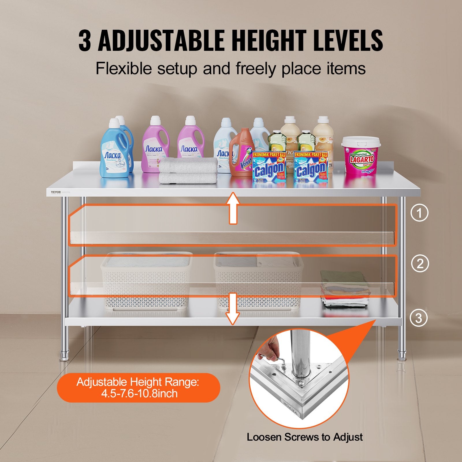 24 x 72 x 36 Inch Stainless Steel Work Table, Commercial Food Prep Worktable Heavy Duty Prep Worktable, Metal V952-CFBXGGZTLCWJWN757V0