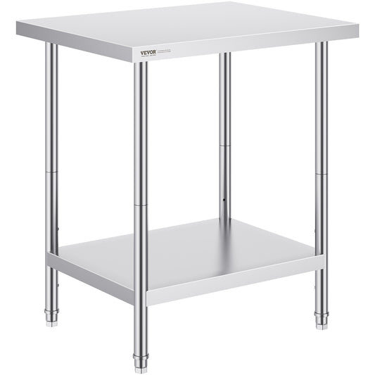 Stainless Steel Prep Table, 24 x 30 x 34 Inch, Heavy Duty Metal Worktable with 3 Adjustable Height Levels, V952-CFBXGGZTLCWJX36QKV0