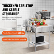 Stainless Steel Prep Table, 24 x 30 x 34 Inch, Heavy Duty Metal Worktable with 3 Adjustable Height Levels, V952-CFBXGGZTLCWJX36QKV0