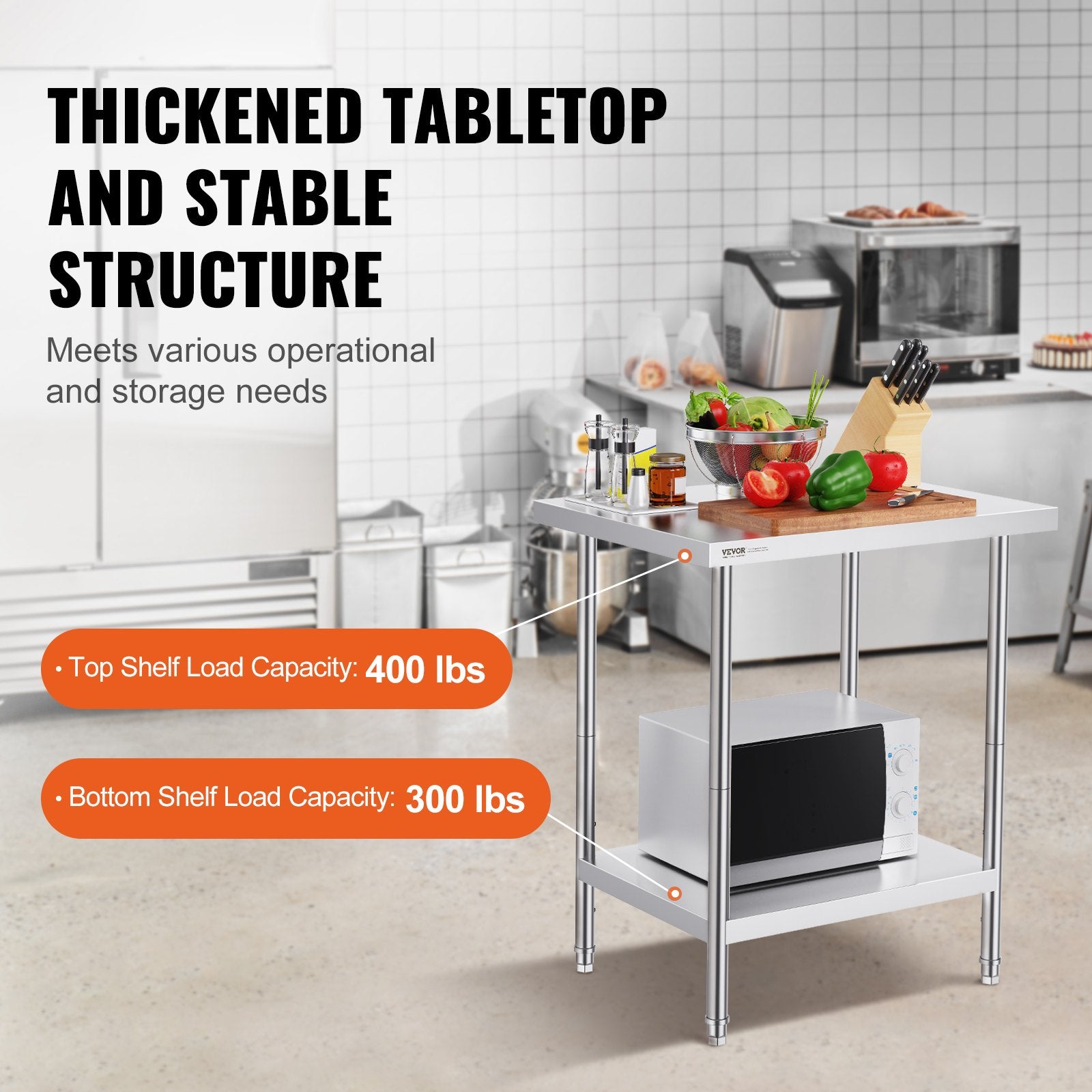 Stainless Steel Prep Table, 24 x 30 x 34 Inch, Heavy Duty Metal Worktable with 3 Adjustable Height Levels, V952-CFBXGGZTLCWJX36QKV0