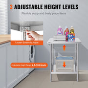 Stainless Steel Prep Table, 24 x 30 x 34 Inch, Heavy Duty Metal Worktable with 3 Adjustable Height Levels, V952-CFBXGGZTLCWJX36QKV0
