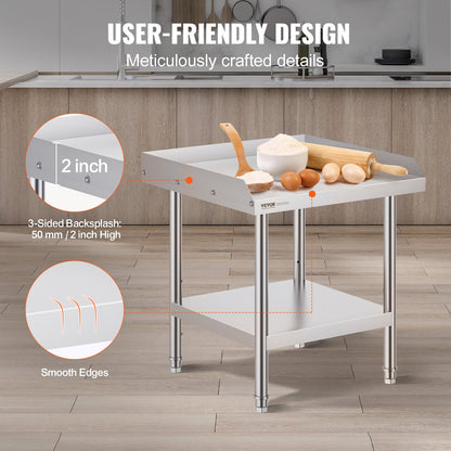 Stainless Steel Work Table, 24 x 24 x 26 Inch Commercial Food Prep Worktable, 3-Sided Backsplash Heavy Duty V952-CFBXGGZTSBT2DPGGMV0