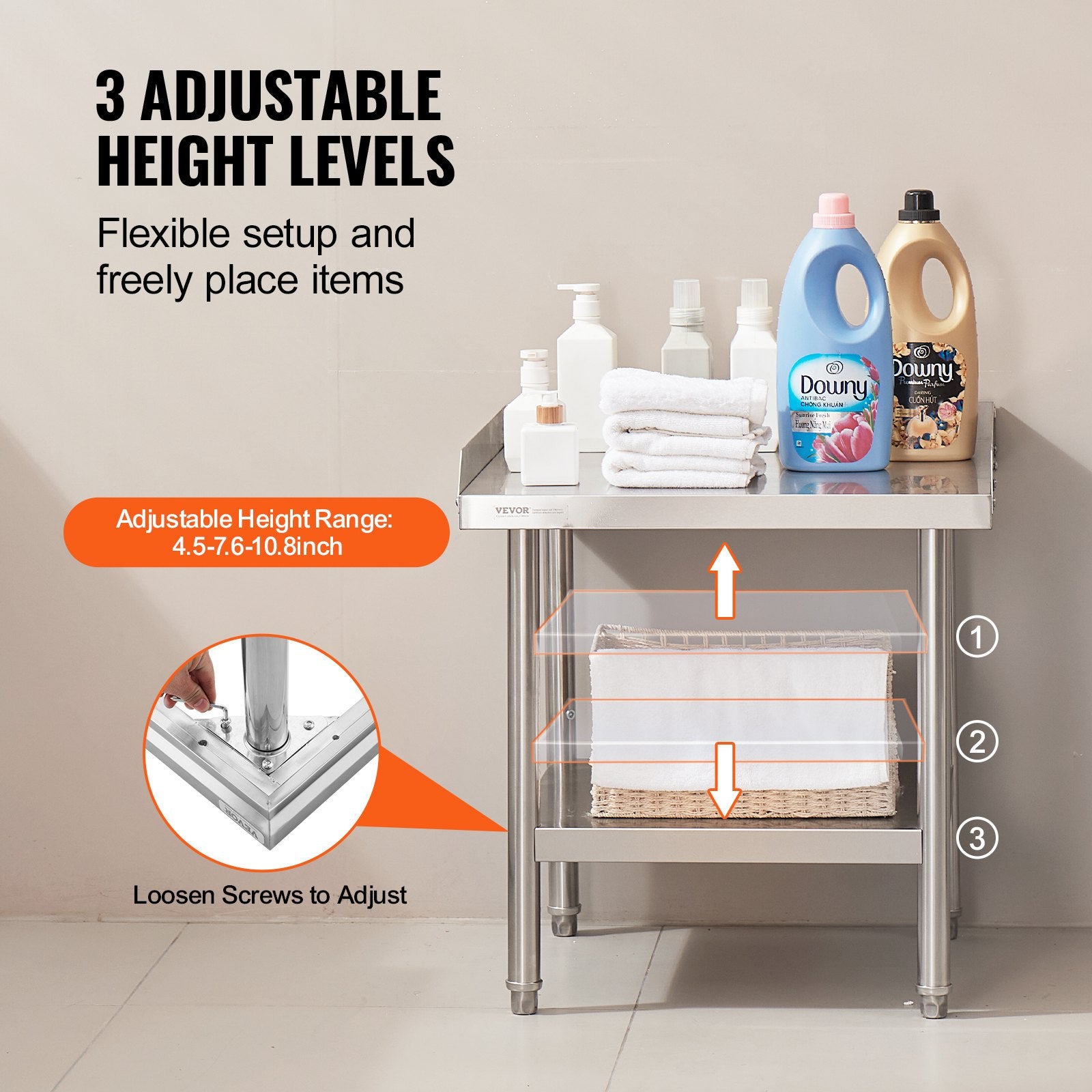 Stainless Steel Work Table, 24 x 24 x 26 Inch Commercial Food Prep Worktable, 3-Sided Backsplash Heavy Duty V952-CFBXGGZTSBT2DPGGMV0