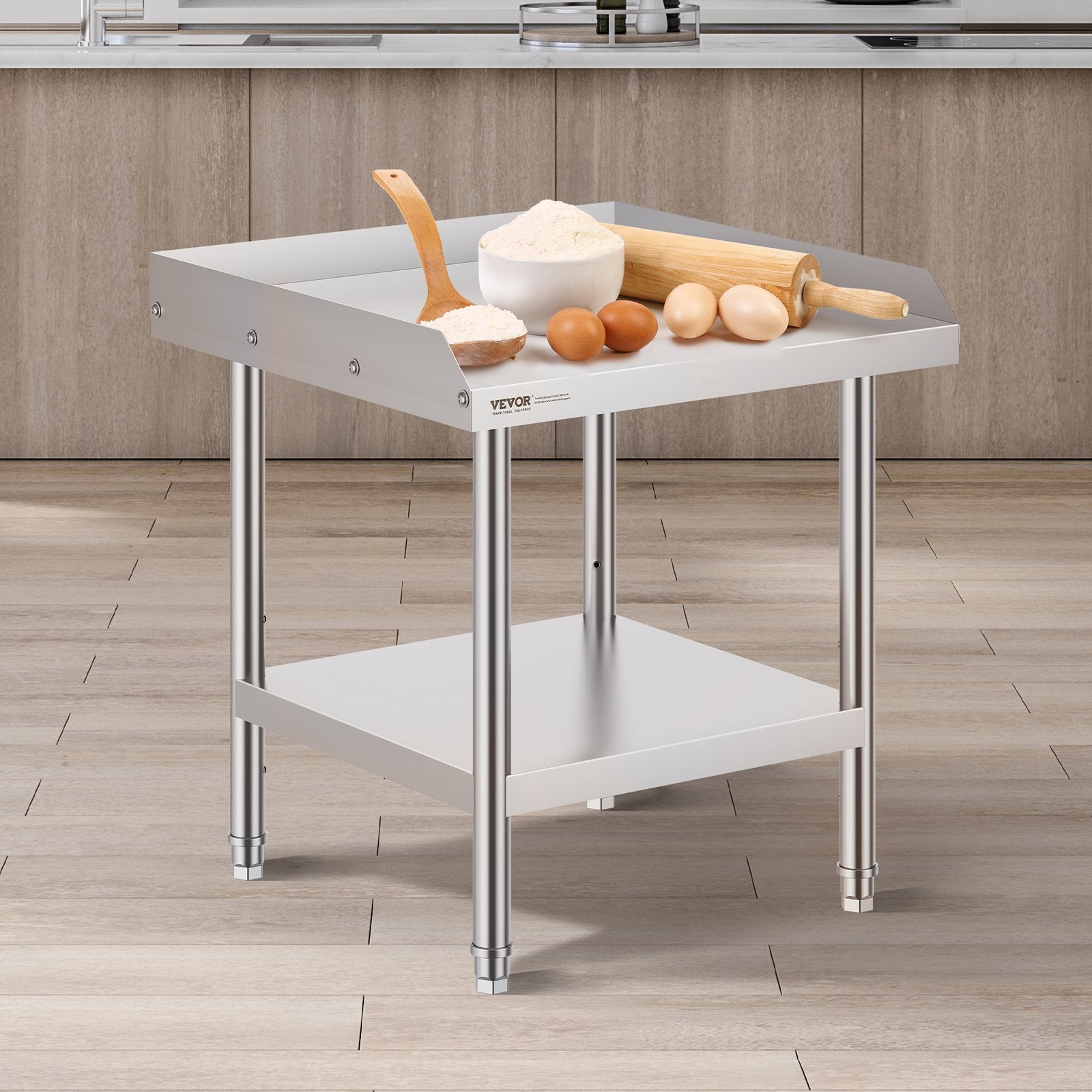 Stainless Steel Work Table, 24 x 24 x 26 Inch Commercial Food Prep Worktable, 3-Sided Backsplash Heavy Duty V952-CFBXGGZTSBT2DPGGMV0