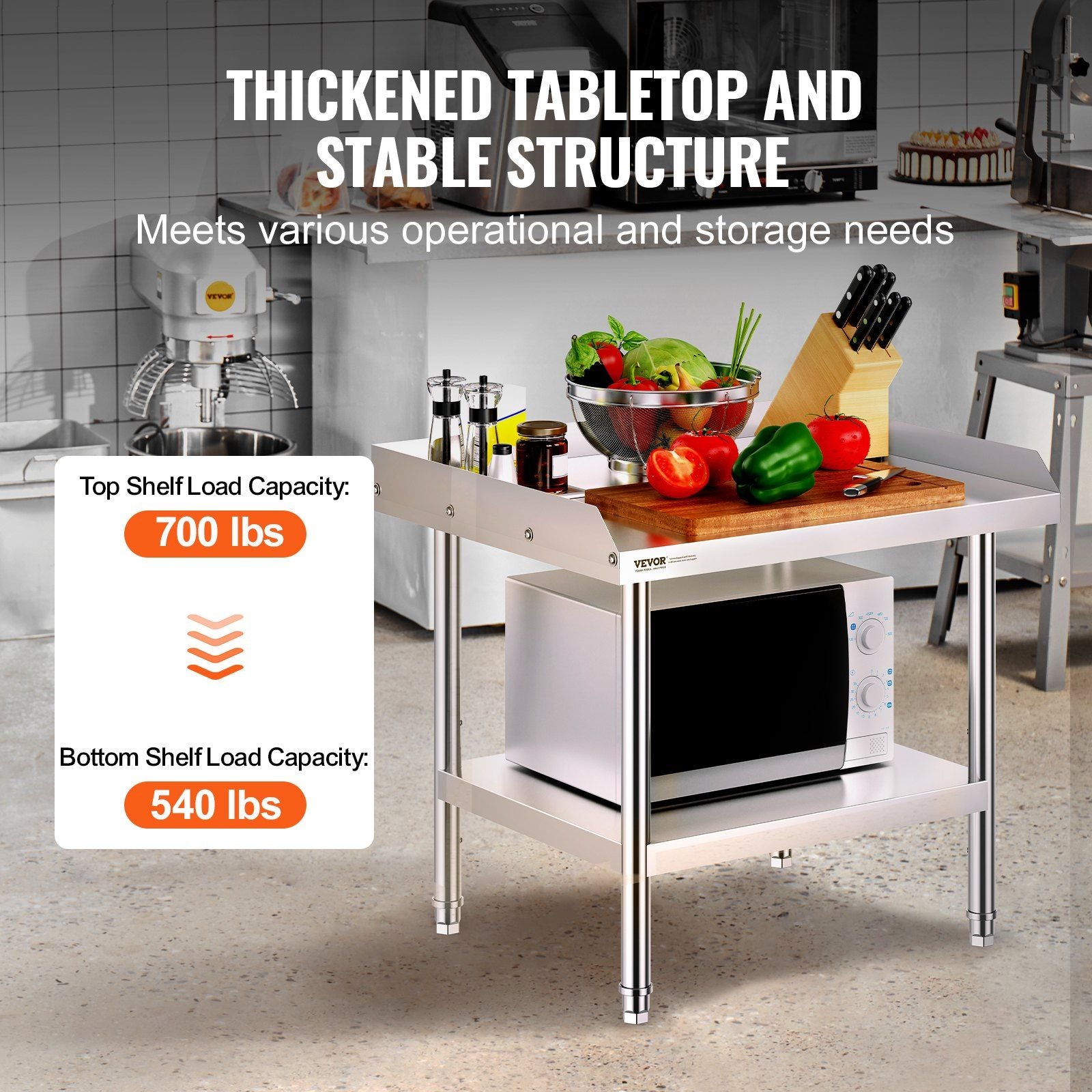 Stainless Steel Work Table, 24 x 28 x 26 Inch Commercial Food Prep Worktable, 3-Sided Backsplash Heavy Duty V952-CFBXGGZTSBT2QR0IEV0
