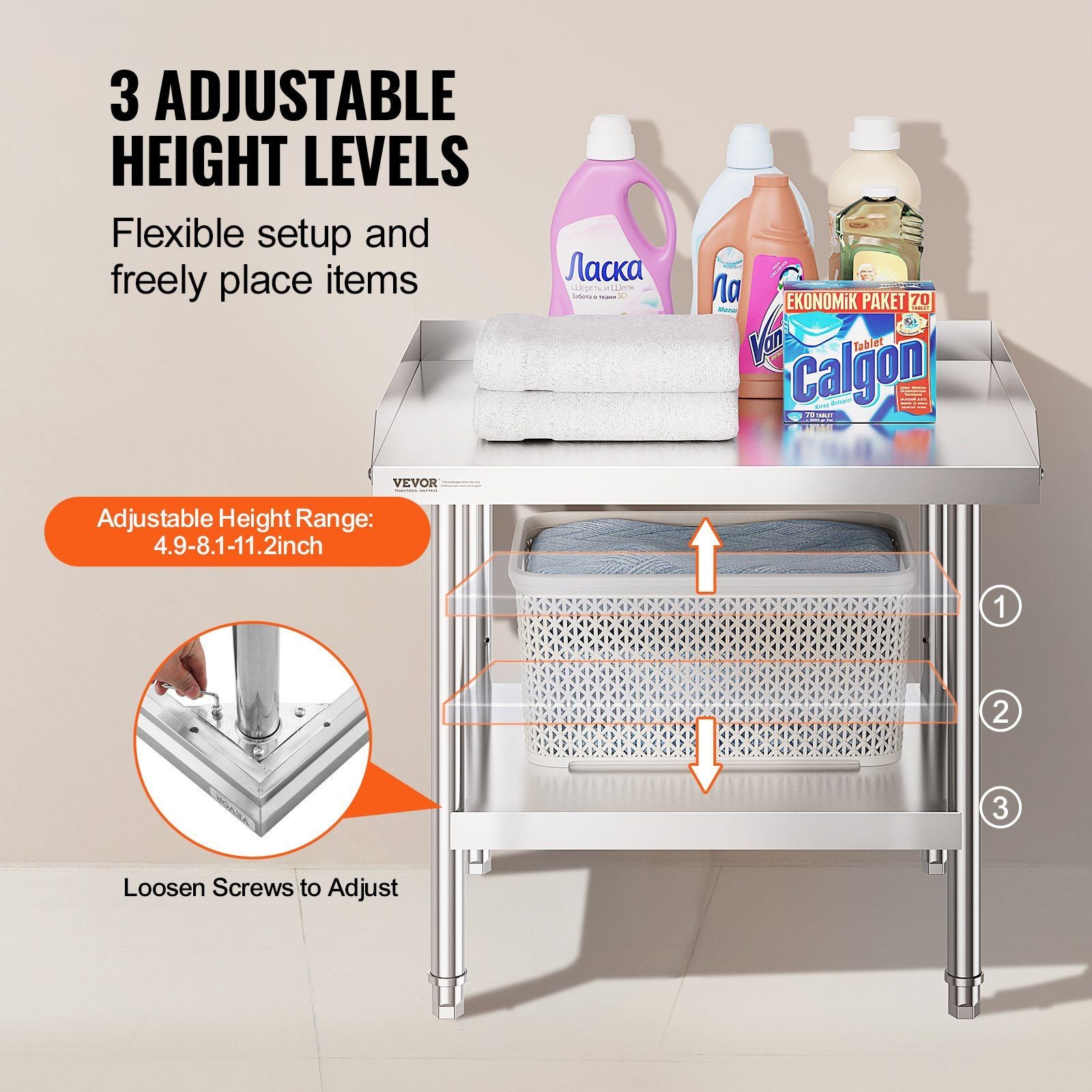 Stainless Steel Work Table, 24 x 28 x 26 Inch Commercial Food Prep Worktable, 3-Sided Backsplash Heavy Duty V952-CFBXGGZTSBT2QR0IEV0