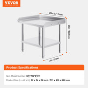 Stainless Steel Work Table, 24 x 28 x 26 Inch Commercial Food Prep Worktable, 3-Sided Backsplash Heavy Duty V952-CFBXGGZTSBT2QR0IEV0