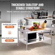 Stainless Steel Work Table, 762 x 1219 x 660 mm Commercial Food Prep Worktable, 3-Sided Backsplash Heavy Duty V952-CFBXGGZTSBT3X3G63V0