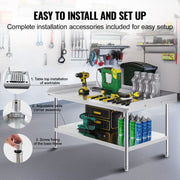 Stainless Steel Work Table, 762 x 1219 x 660 mm Commercial Food Prep Worktable, 3-Sided Backsplash Heavy Duty V952-CFBXGGZTSBT3X3G63V0