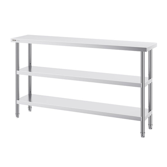 Stainless Steel Food Prep Table, 356 x 1524 x 864 mm Commercial Kitchen Worktable, with 2 Adjustable V952-CFBXGGZTSCGZFXOQBV0