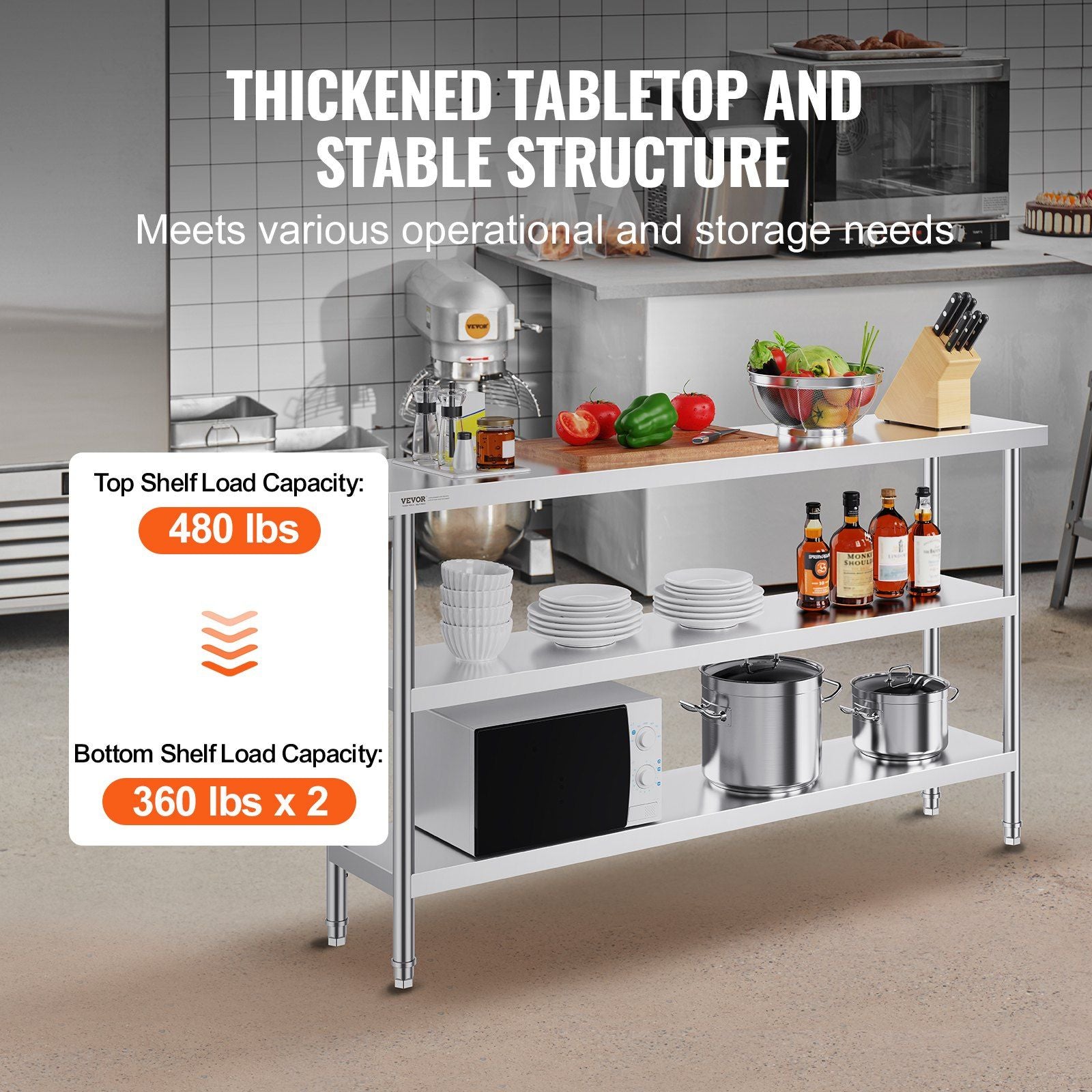 Stainless Steel Food Prep Table, 356 x 1524 x 864 mm Commercial Kitchen Worktable, with 2 Adjustable V952-CFBXGGZTSCGZFXOQBV0