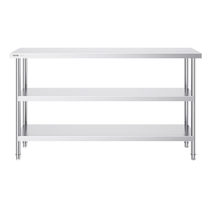 Stainless Steel Food Prep Table, 356 x 1524 x 864 mm Commercial Kitchen Worktable, with 2 Adjustable V952-CFBXGGZTSCGZFXOQBV0
