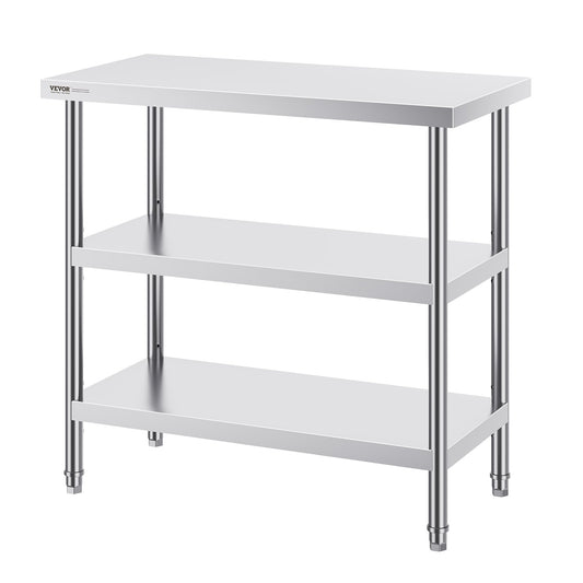 Stainless Steel Food Prep Table, 18 x 36 x 34 Inch Commercial Kitchen Worktable, with 2 Adjustable V952-CFBXGGZTSCGZKRMMXV0