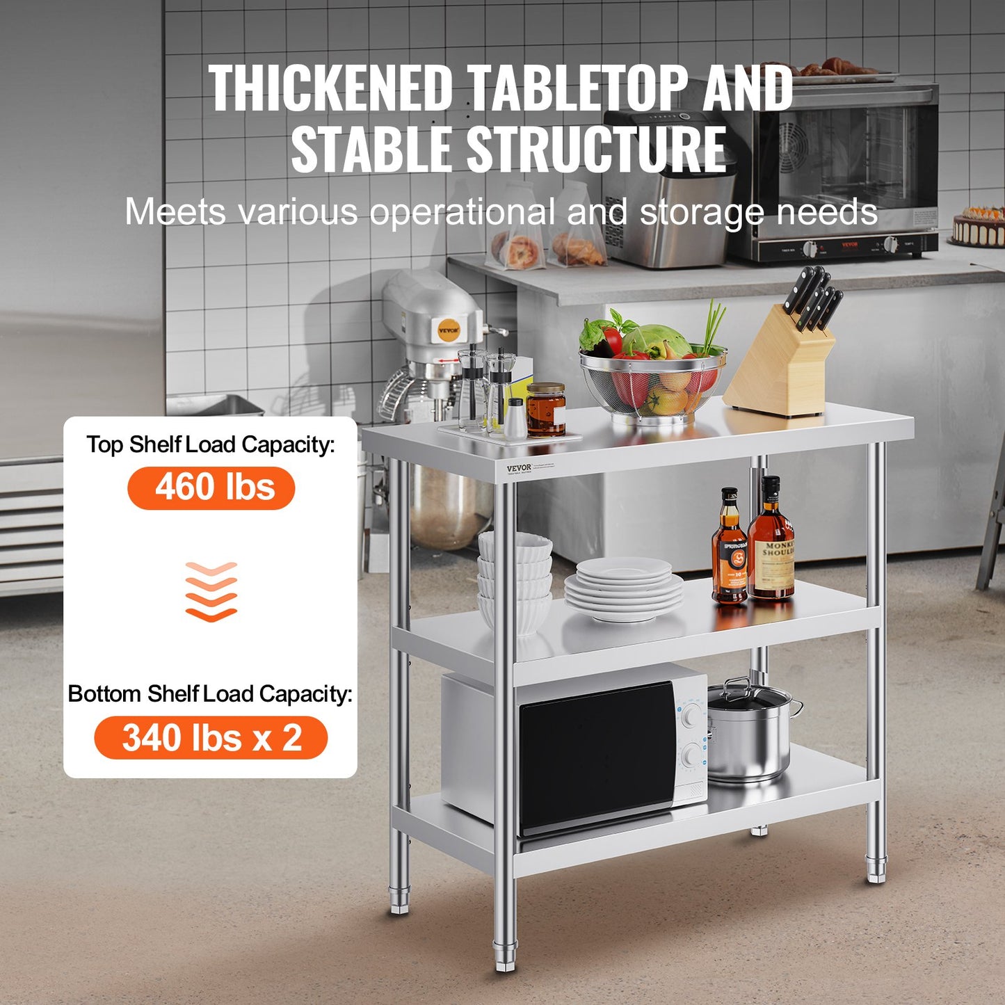 Stainless Steel Food Prep Table, 18 x 36 x 34 Inch Commercial Kitchen Worktable, with 2 Adjustable V952-CFBXGGZTSCGZKRMMXV0