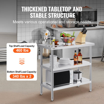 Stainless Steel Food Prep Table, 18 x 36 x 34 Inch Commercial Kitchen Worktable, with 2 Adjustable V952-CFBXGGZTSCGZKRMMXV0