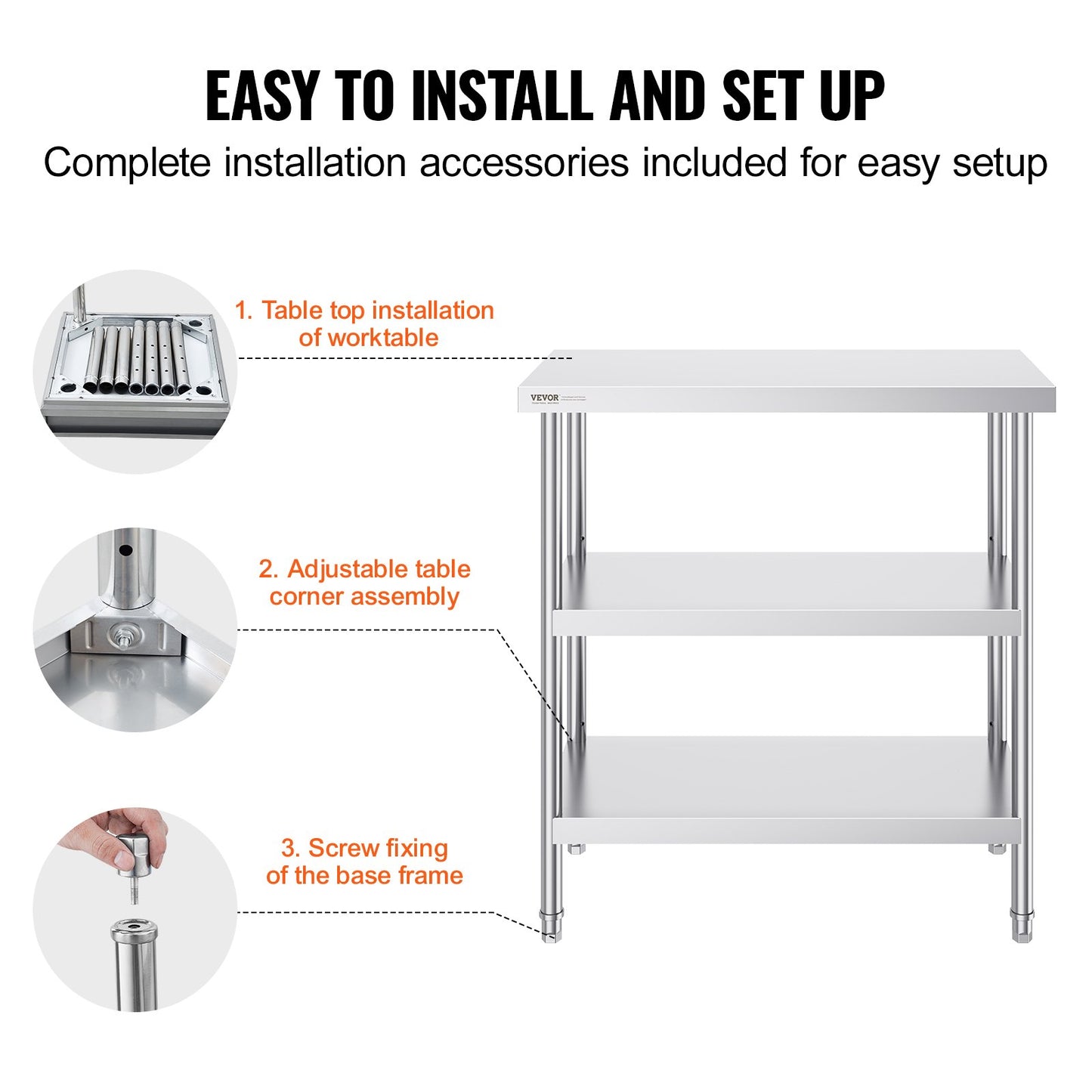 Stainless Steel Food Prep Table, 18 x 36 x 34 Inch Commercial Kitchen Worktable, with 2 Adjustable V952-CFBXGGZTSCGZKRMMXV0