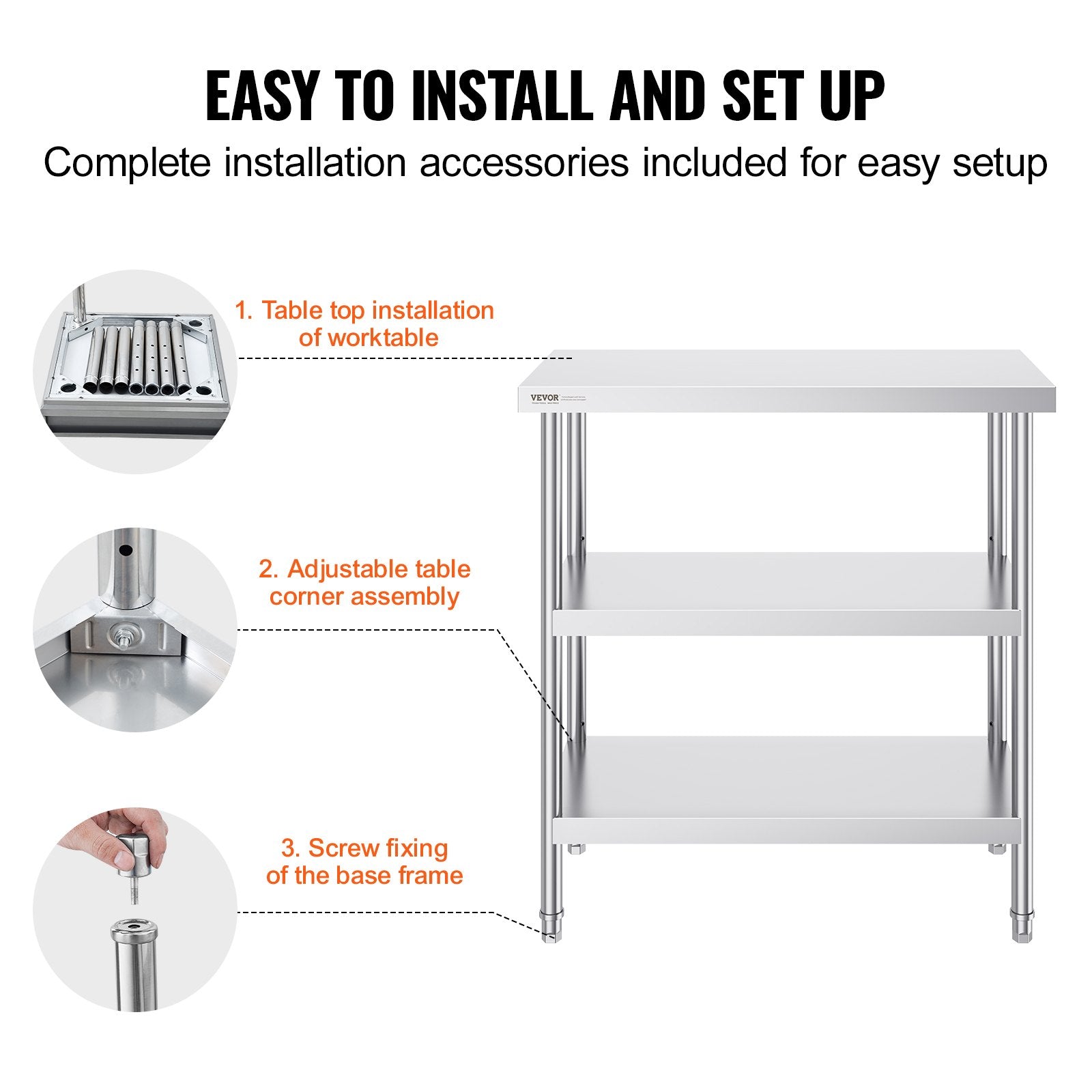 Stainless Steel Food Prep Table, 18 x 36 x 34 Inch Commercial Kitchen Worktable, with 2 Adjustable V952-CFBXGGZTSCGZKRMMXV0