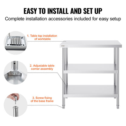 Stainless Steel Food Prep Table, 18 x 36 x 34 Inch Commercial Kitchen Worktable, with 2 Adjustable V952-CFBXGGZTSCGZKRMMXV0