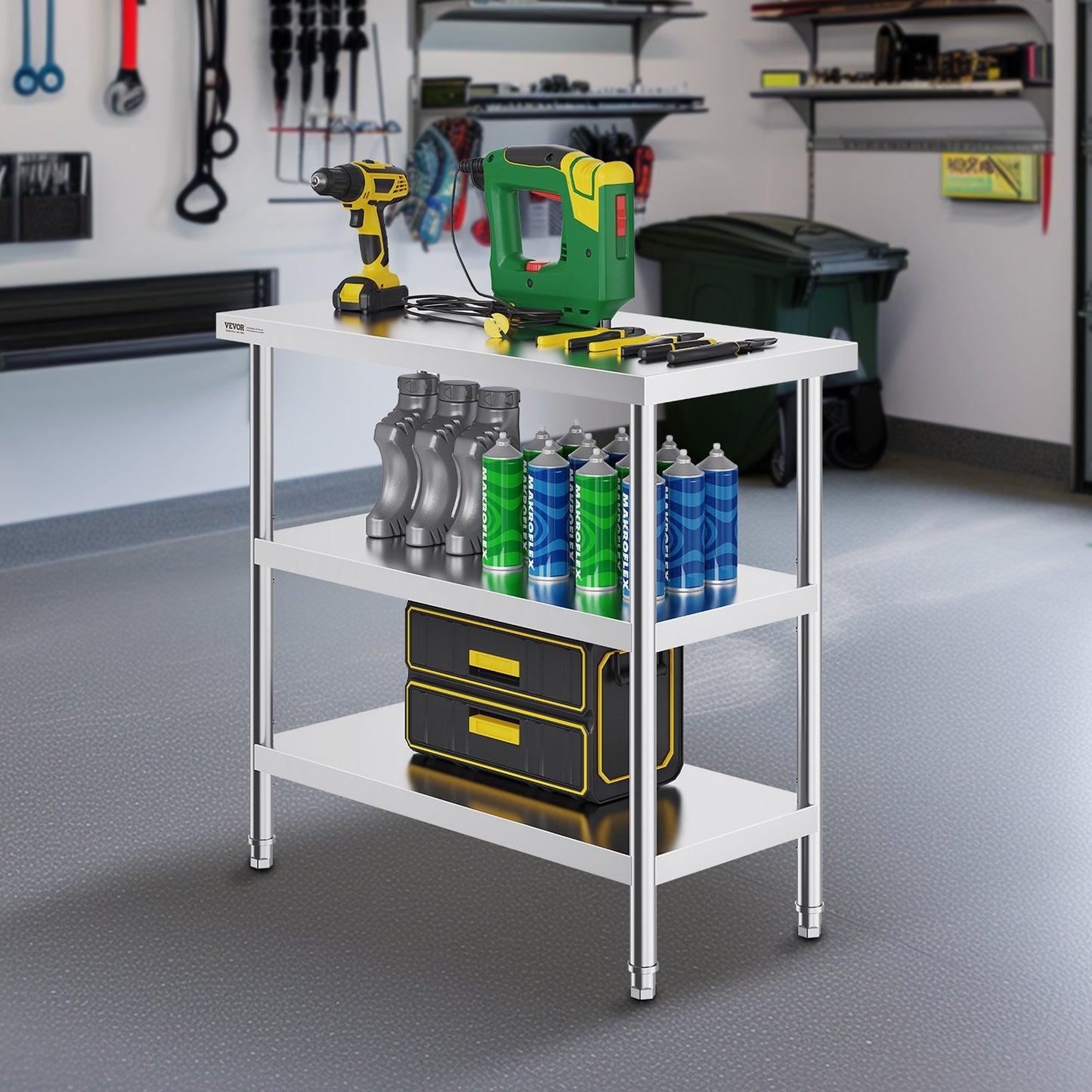 Stainless Steel Food Prep Table, 18 x 36 x 34 Inch Commercial Kitchen Worktable, with 2 Adjustable V952-CFBXGGZTSCGZKRMMXV0