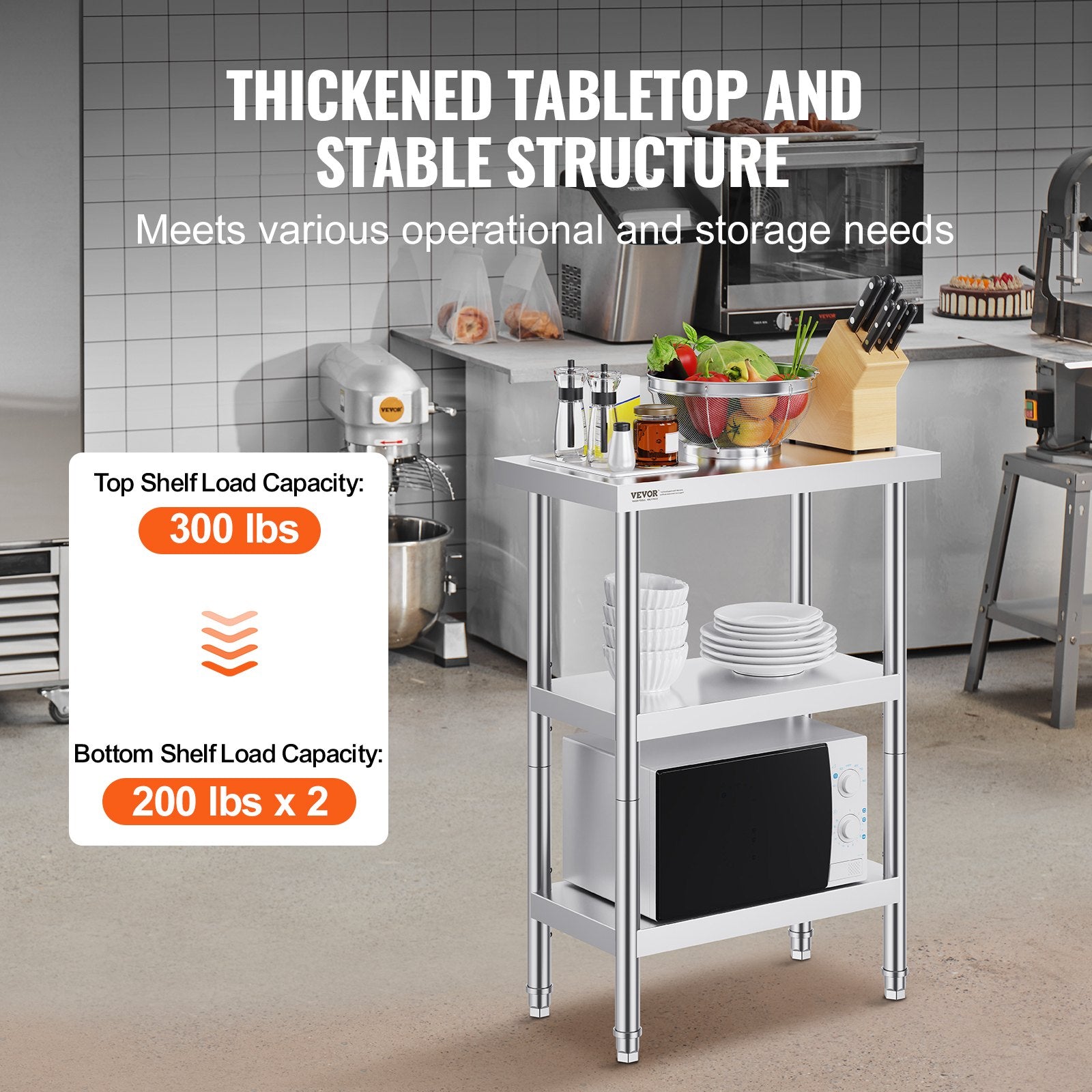 Stainless Steel Food Prep Table, 14 x 24 x 34 Inch Commercial Kitchen Worktable, with 2 Adjustable V952-CFBXGGZTSCGZZZ9YVV0