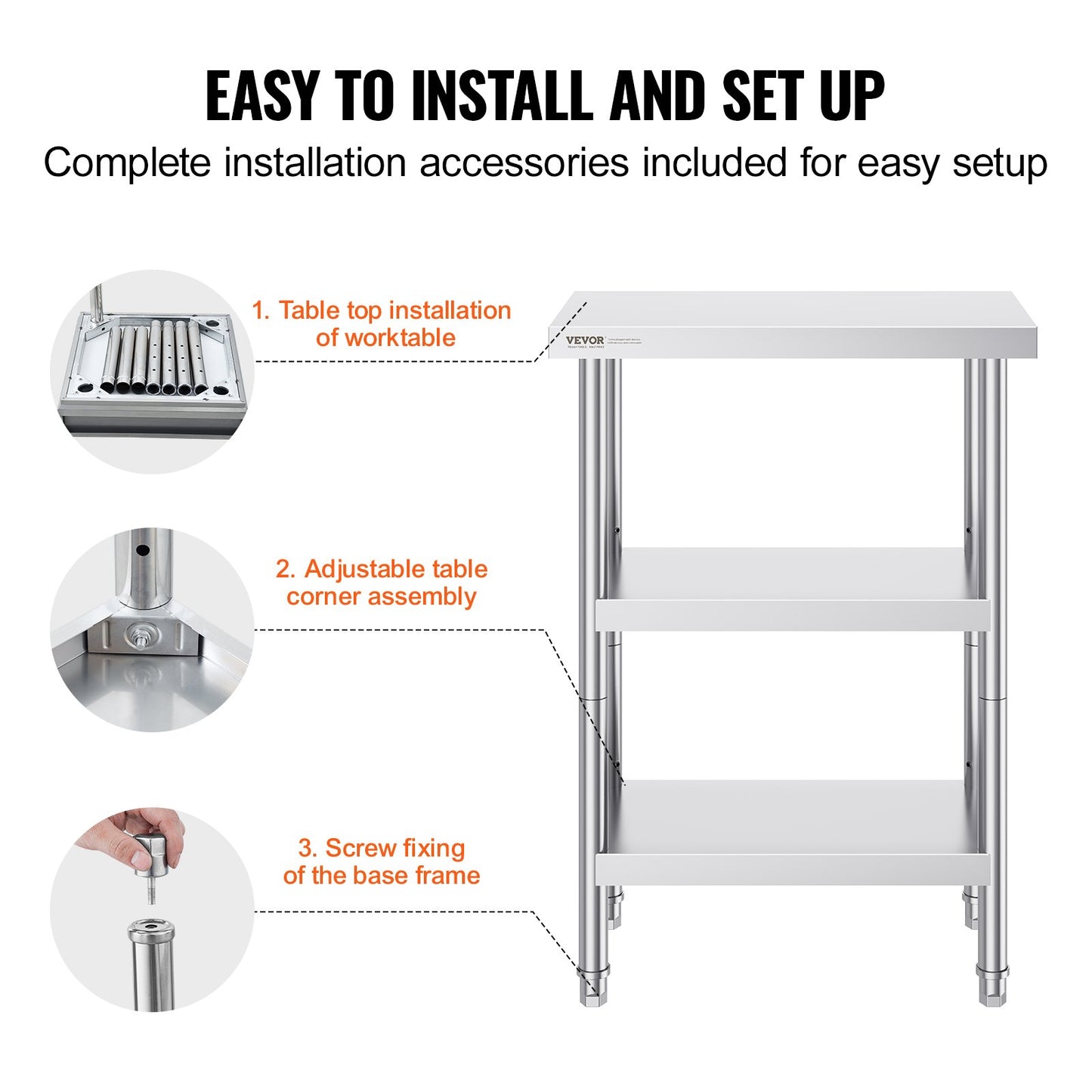 Stainless Steel Food Prep Table, 14 x 24 x 34 Inch Commercial Kitchen Worktable, with 2 Adjustable V952-CFBXGGZTSCGZZZ9YVV0