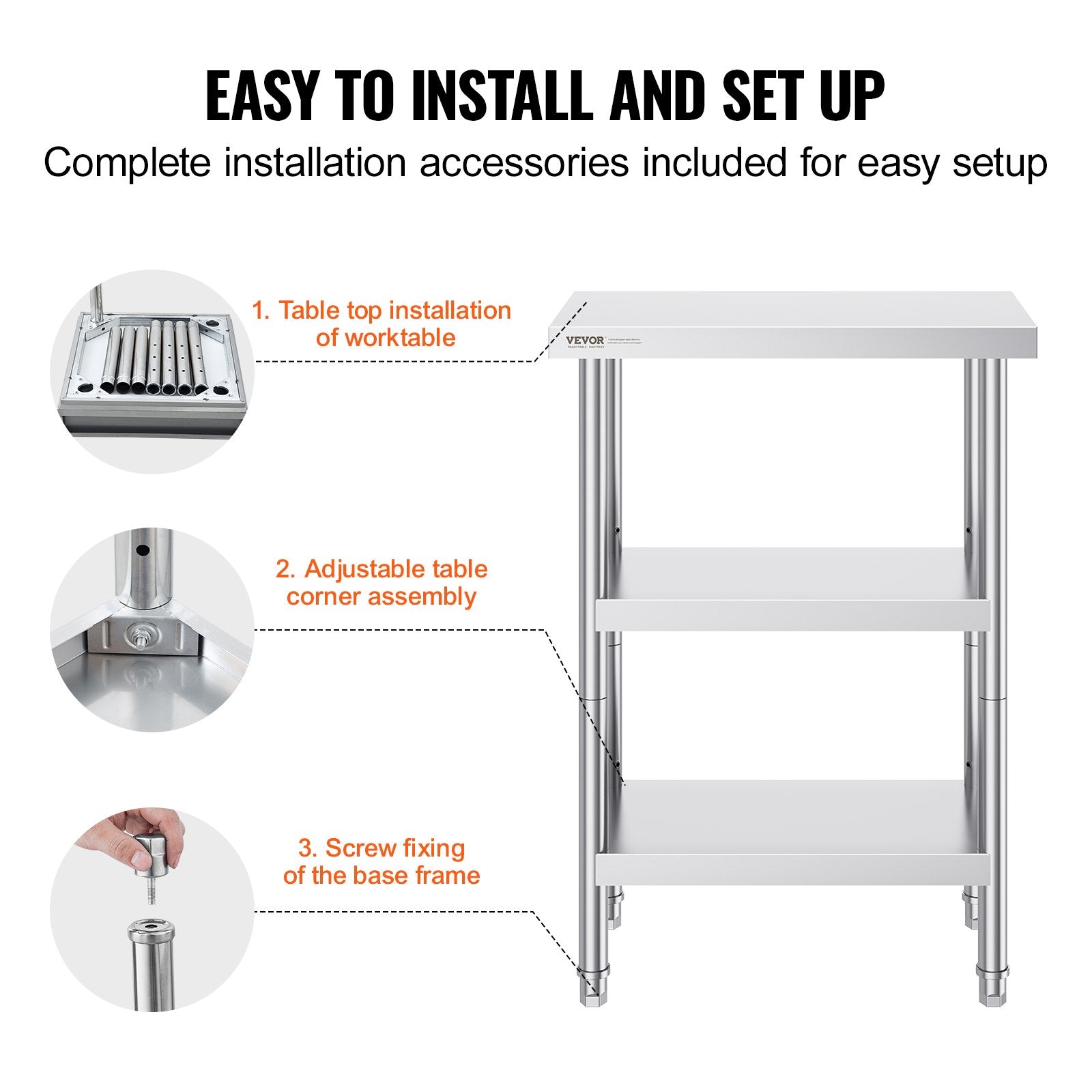 Stainless Steel Food Prep Table, 14 x 24 x 34 Inch Commercial Kitchen Worktable, with 2 Adjustable V952-CFBXGGZTSCGZZZ9YVV0