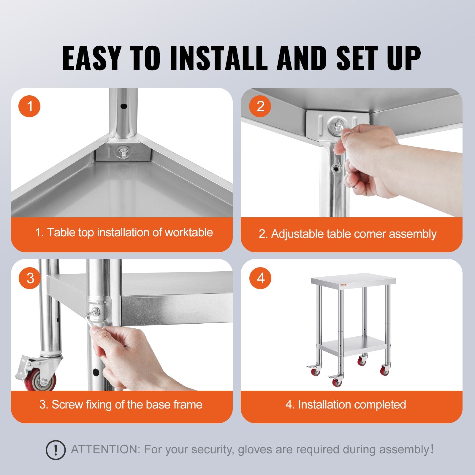 24x18x34 Inch Stainless Steel Work Table 3-Stage Adjustable Shelf with 4 Wheels Heavy Duty Commercial Food V952-CFGZT24X18X34YC01V0