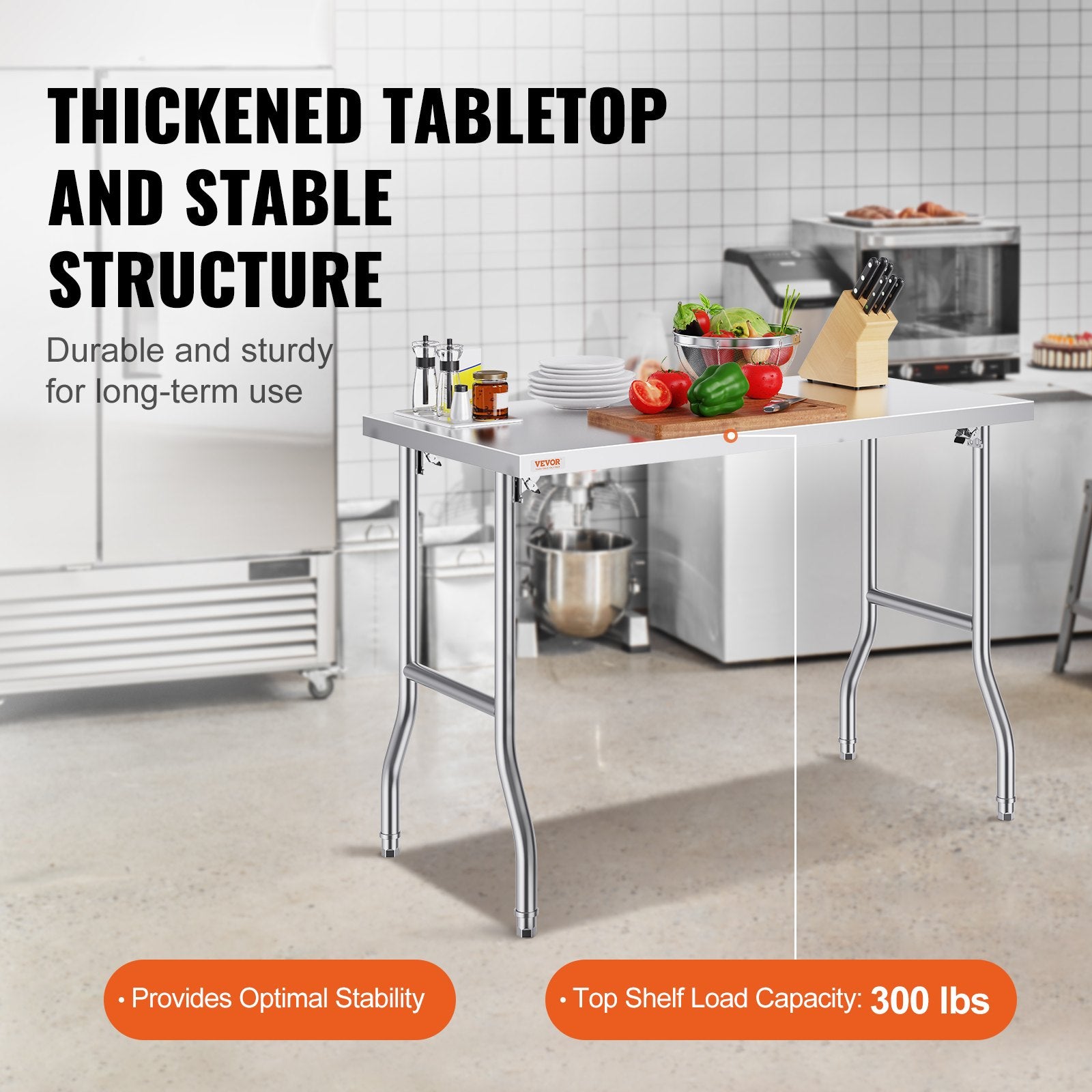 Stainless Steel Kitchen Bench Folding Commercial Prep Table 1220x610 mm V952-CFGZT24X48YC00001V0
