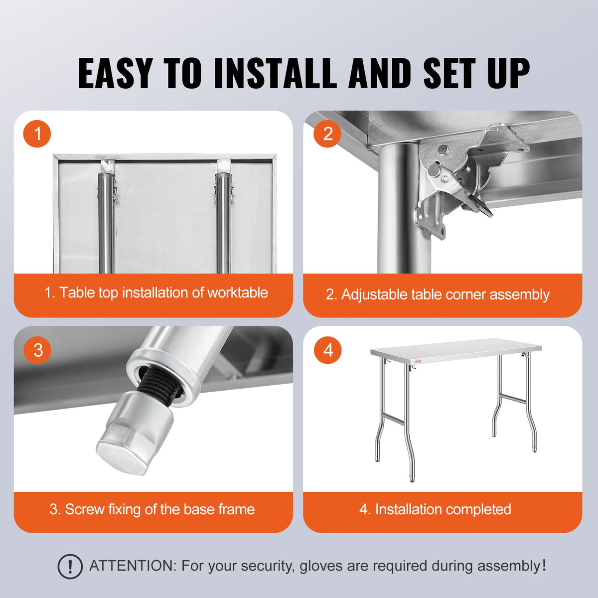 Stainless Steel Kitchen Bench Folding Commercial Prep Table 1220x610 mm V952-CFGZT24X48YC00001V0