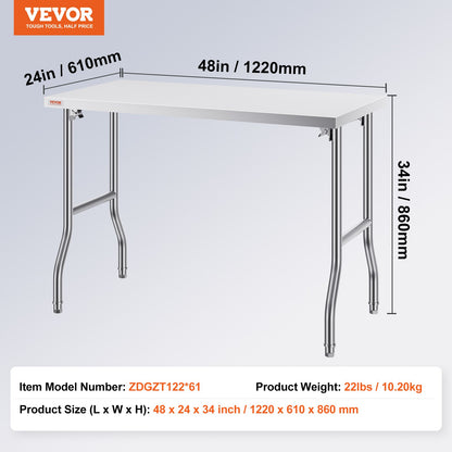 Stainless Steel Kitchen Bench Folding Commercial Prep Table 1220x610 mm V952-CFGZT24X48YC00001V0